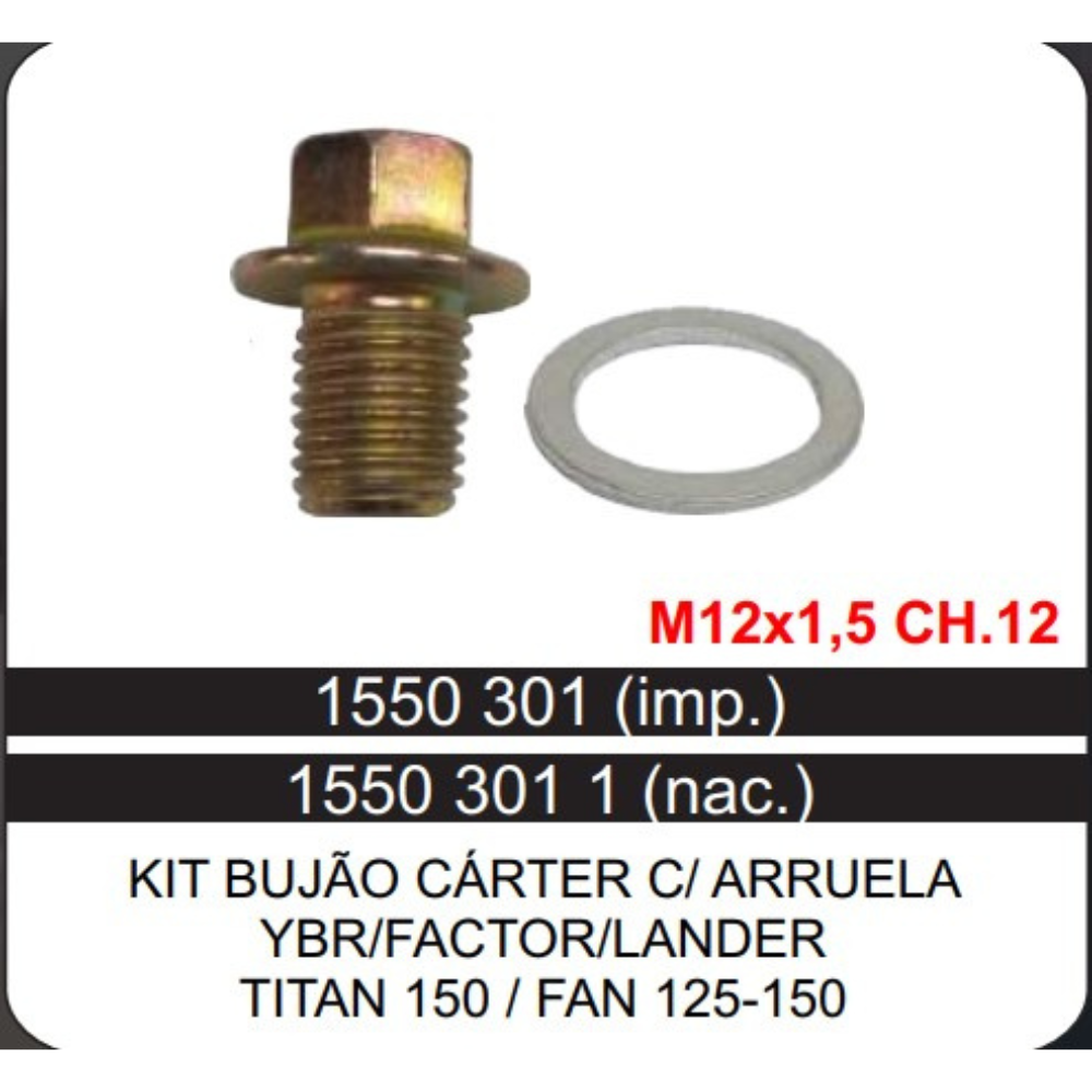 PARAFUSO BUJAO OLEO YBR/TITAN 150 M12
