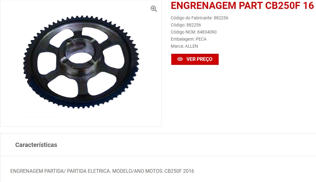ENGRENAGEM PARTIDA CB TWISTER 2016...