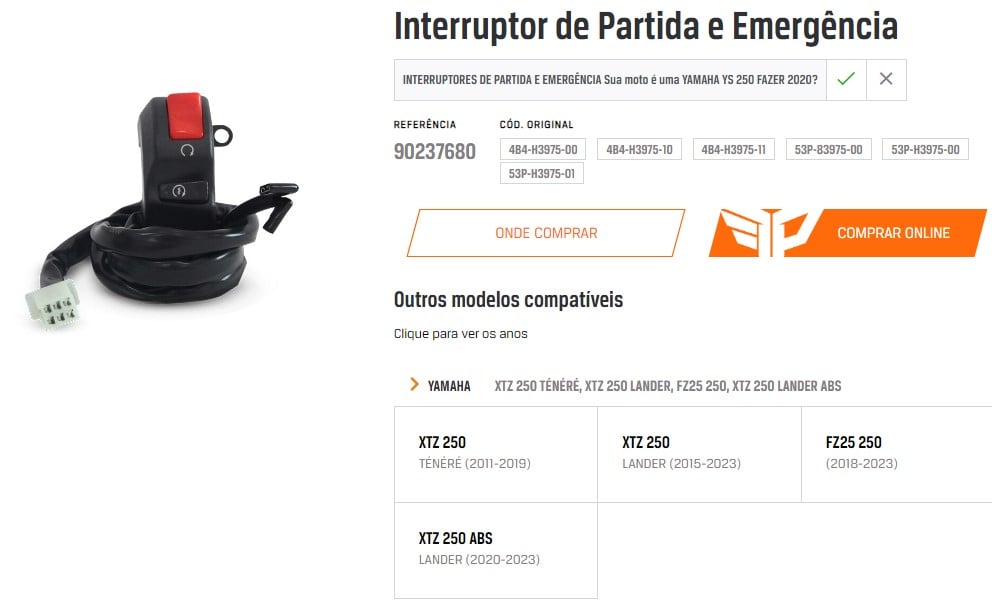 CHAVE PARTIDA FAZER 250 18/23 EMERGE