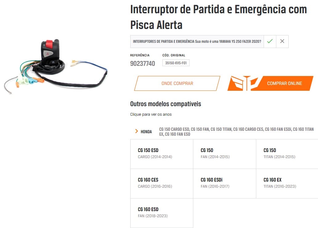 CHAVE PARTIDA NMAX 160 21/23 EMERGENCIA