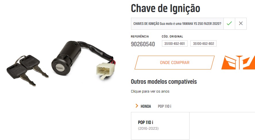 CHAVE IGNIÇÃO POP 110 16/23